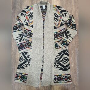 Northern Angel Anthropologie Aztec Design Long Open Sweater Size Med